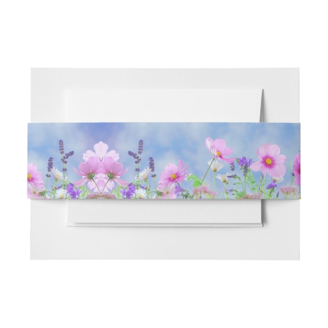 Blue Sky Field of Wildflowers Pastel Floral Photo Invitation Belly Band (Front Example)