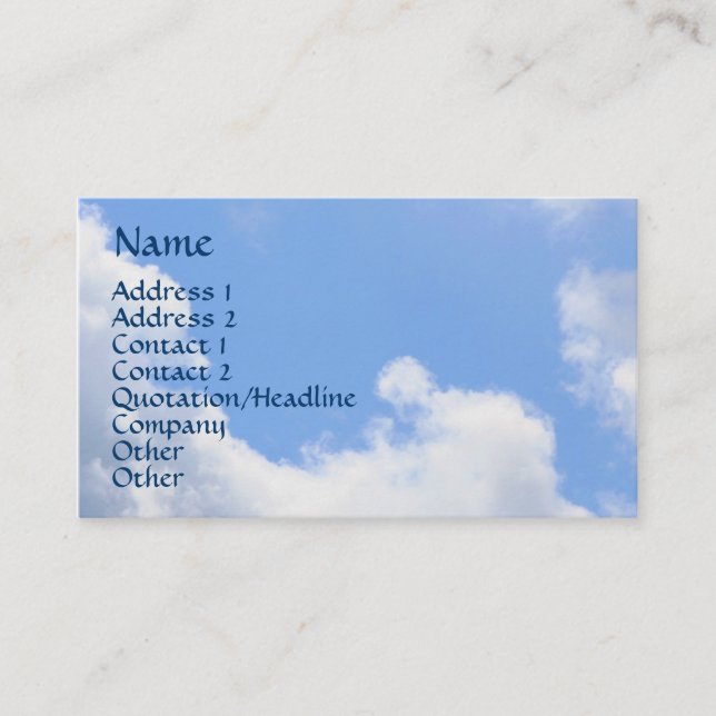 Blue Sky Fluffy Clouds Nature Business Card (Front)