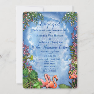 Blue sky, Fluffy Clouds & Pink Flamingos Invitation