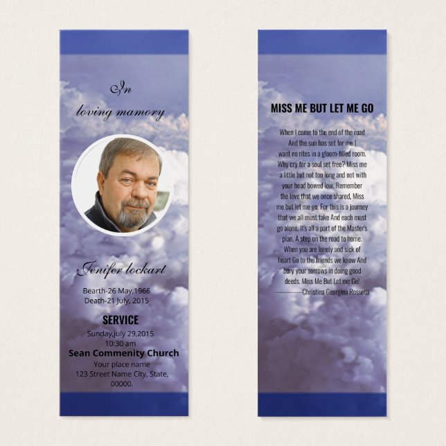 Blue Sky Funeral Bookmark Template (Front & Back)