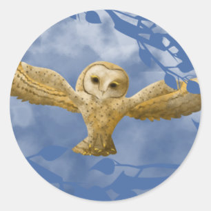 Blue sky, Gold Barn Owl Party Favour Classic Round Sticker