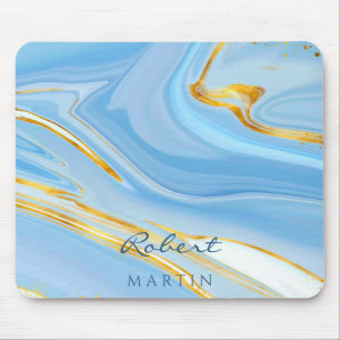 Blue Sky Gold Glitter Marble Customisable Mouse Mat