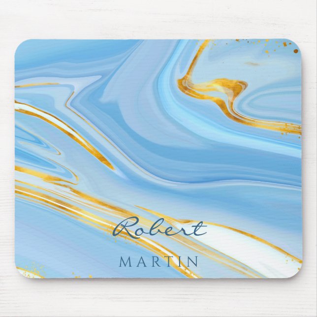 Blue Sky Gold Glitter Marble Customisable Mouse Mat (Front)