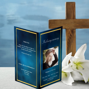 Blue sky gold photo elegant funeral program