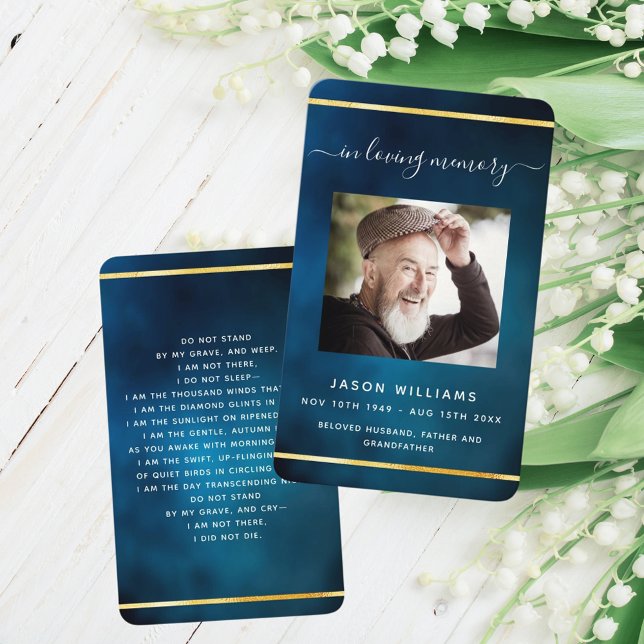 Blue sky gold photo funeral prayer card (Creator Uploaded)