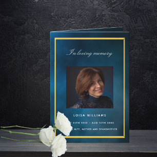 Blue sky gold photo funeral program card