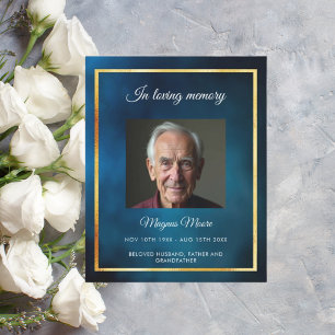 Blue sky gold photo funeral program card