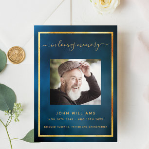 Blue sky gold photo tri-fold funeral program announcement