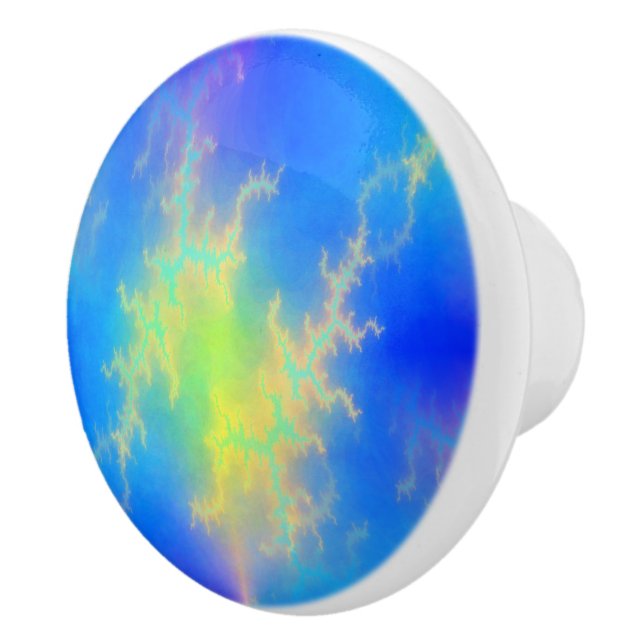 Blue Sky & Golden Yellow Lightning Bolts Ceramic Knob (Right)
