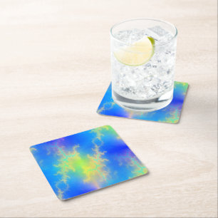 Blue Sky & Golden Yellow Lightning Bolts Square Paper Coaster