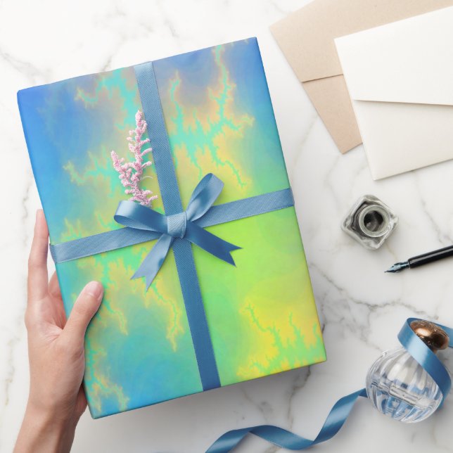 Blue Sky & Golden Yellow Lightning Bolts Wrapping Paper (Gifting)