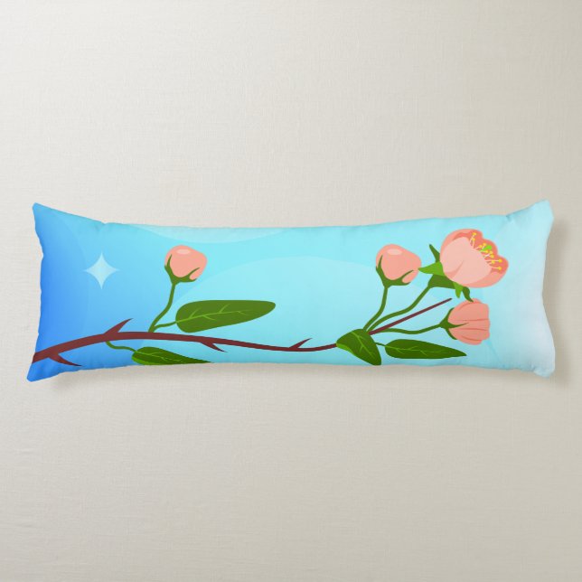 Blue sky gradient with blooming spring branch  body cushion (Front)
