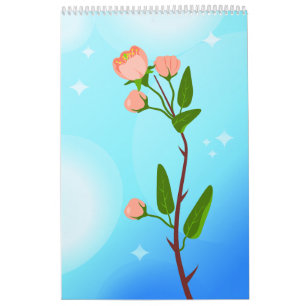 Blue sky gradient with blooming spring branch calendar