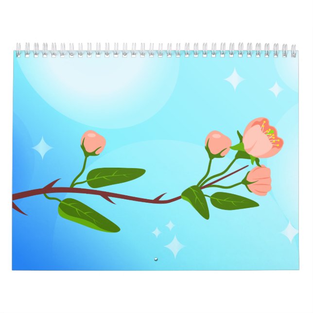 Blue sky gradient with blooming spring branch calendar (Cover)