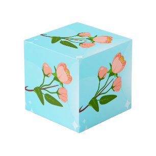 Blue sky gradient with blooming spring branch cube