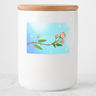 Blue sky gradient with blooming spring branch food label