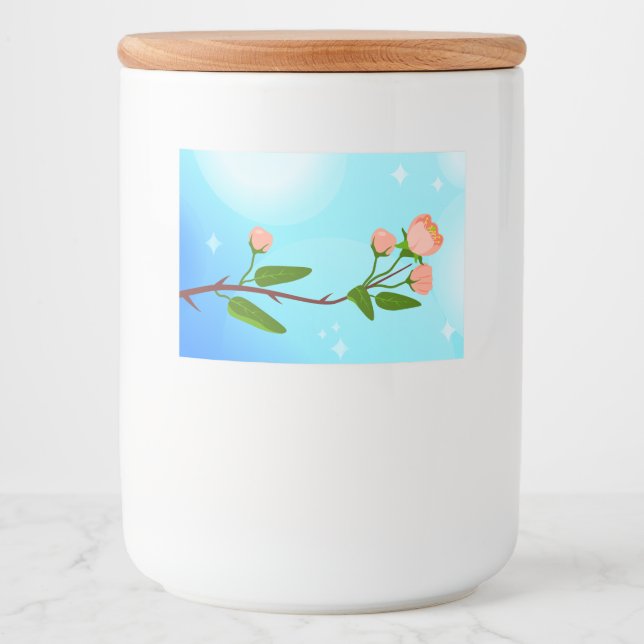 Blue sky gradient with blooming spring branch food label (Front)