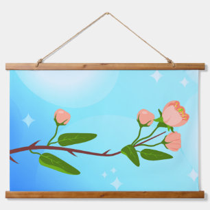 Blue sky gradient with blooming spring branch hanging tapestry