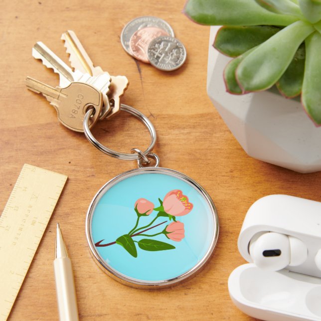 Blue sky gradient with blooming spring branch  key ring (Desk)