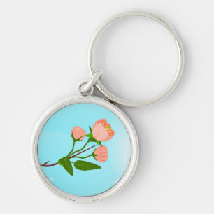 Blue sky gradient with blooming spring branch key ring