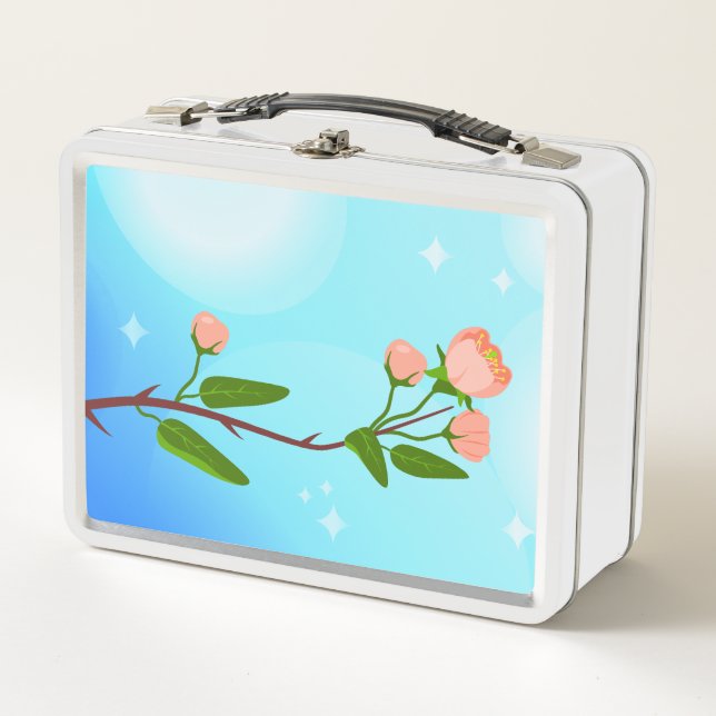 Blue sky gradient with blooming spring branch metal lunch box (Front)