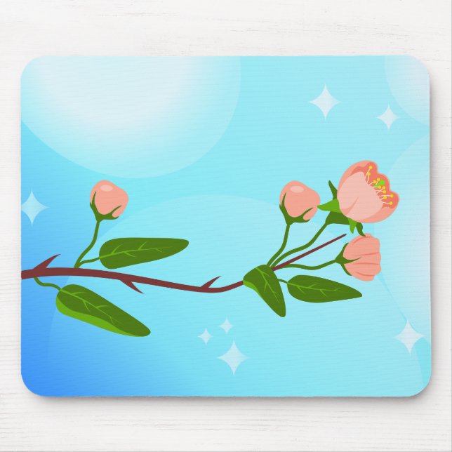Blue sky gradient with blooming spring branch  mouse mat (Front)