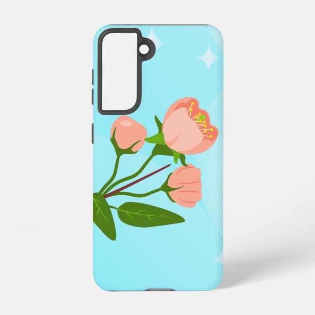 Blue sky gradient with blooming spring branch  samsung galaxy s21 case (Back)