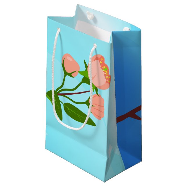 Blue sky gradient with blooming spring branch small gift bag (Front Angled)