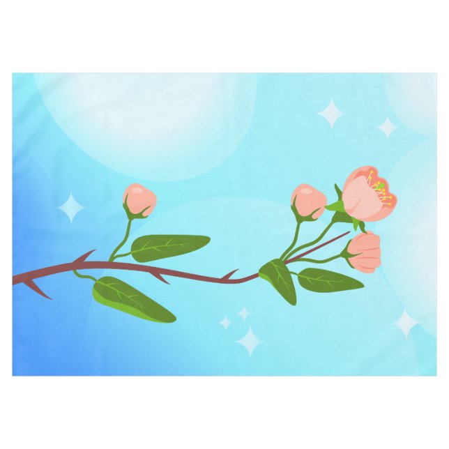 Blue sky gradient with blooming spring branch tablecloth (Front (Horizontal))