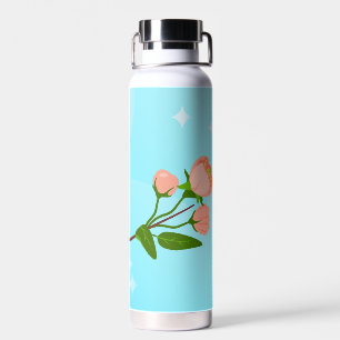 Blue sky gradient with blooming spring branch water bottle
