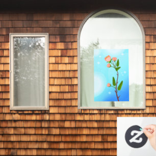 Blue sky gradient with blooming spring branch  window cling