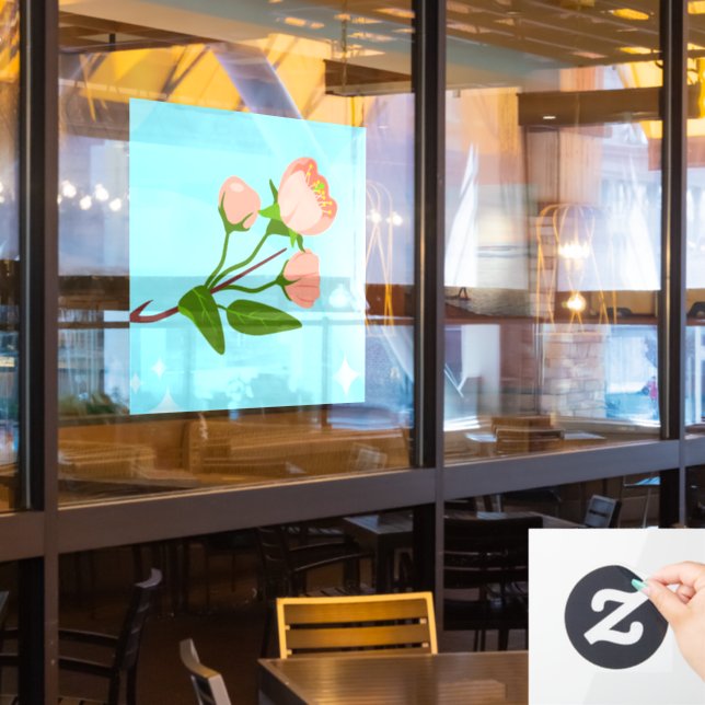 Blue sky gradient with blooming spring branch  window cling (Restaurant Window)