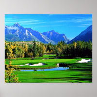 Blue Sky Green Grass Mountain Image Golf Poster