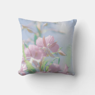 Blue Sky Green Plant Leaves Purple Flowers Cushion
