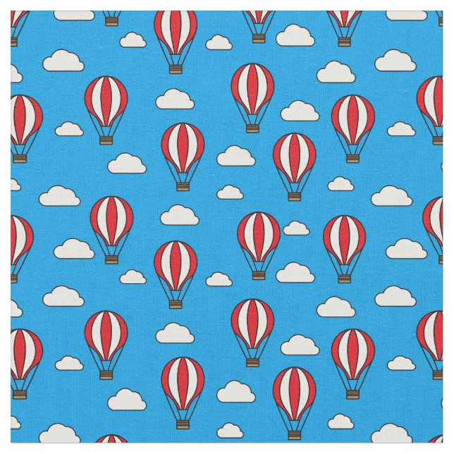 Blue Sky Hot Air Balloon Pattern Fabric (Close Up)