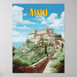 Blue Sky in Assisi Italy Vintage Travel Poster