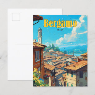 Blue Sky in Bergamo Italy Vintage Travel  Postcard