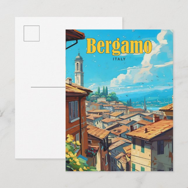 Blue Sky in Bergamo Italy Vintage Travel  Postcard (Front/Back)