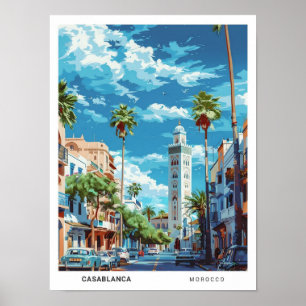 Blue Sky in Casablanca Morocco Vintage Travel  Poster