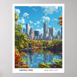 Blue Sky in Central Park New York Vintage Travel Poster