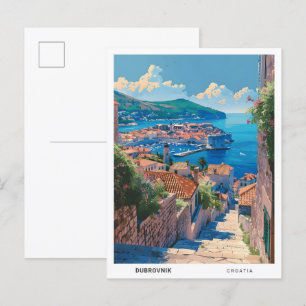 Blue Sky in Dubrovnik Croatia Vintage Travel  Postcard