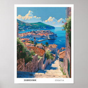 Blue Sky in Dubrovnik Croatia Vintage Travel Poster