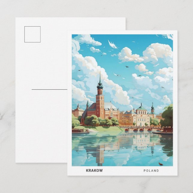 Blue Sky in Krakow Poland Vintage Travel  Postcard (Front/Back)