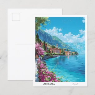 Blue Sky in Lake Garda Italy Vintage Travel Postcard