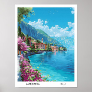 Blue Sky in Lake Garda Italy Vintage Travel  Poster
