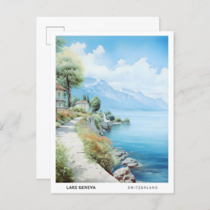 Blue Sky in Lake Geneva Switzerland Travel  Postcard