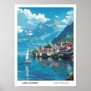 Blue Sky in Lake Lucerne Switzerland Travel Poster