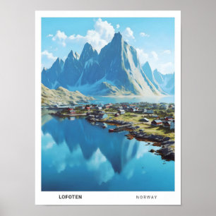 Blue Sky in Lofoten Norway Vintage Travel  Poster