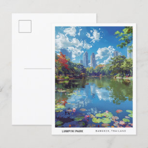 Blue Sky in Lumpini Park Bangkok Vintage Travel  Postcard