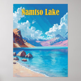 Blue Sky in Namtso Lake Tibet Vintage Travel Poster